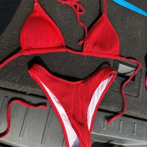 SHEIN Red Sporty Ribbed Bikini
